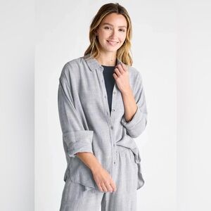 Splendid Cheyenne Womens Blue White Stripe Linen Blend Button Down - Size XL